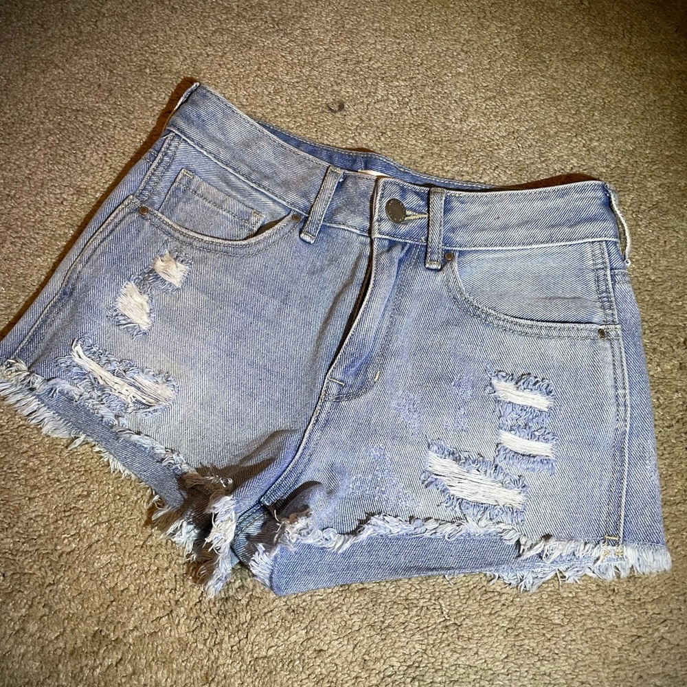 PacSun distressed, high-waisted jean shorts. Size 23 waist.